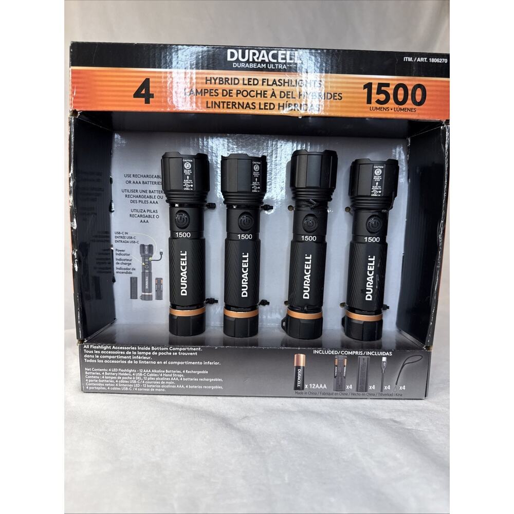 Duracell Durabeam Ultra Hybrid LED Flashlight 1500 Lumens 4 Pack Bright Battery